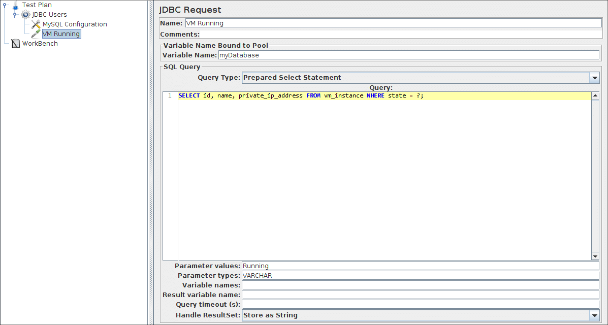 
Figura 6.5.  Solicitação JDBC para a primeira solicitação SQL