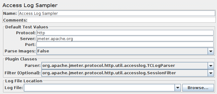 Captura de tela do painel de controle do amostrador de log de acesso