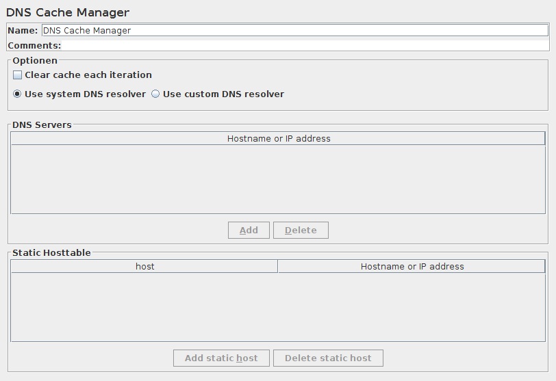 Captura de tela do painel de controle do DNS Cache Manager
