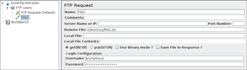 Captura de tela do painel de controle da solicitação de FTP
