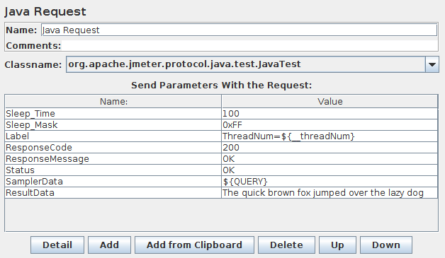 Captura de tela para o painel de controle da solicitação Java