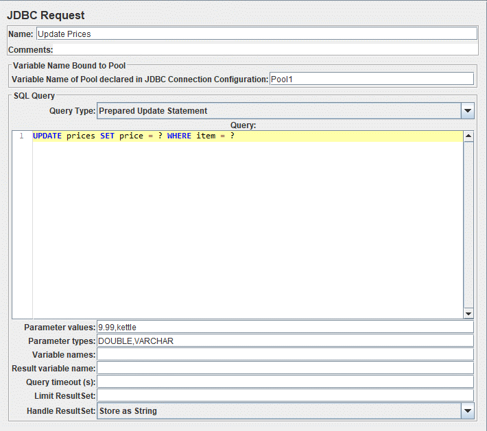 Captura de tela do painel de controle da solicitação JDBC