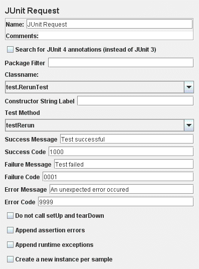 Captura de tela do painel de controle da solicitação JUnit