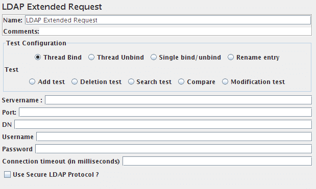 Captura de tela do painel de controle da solicitação estendida do LDAP