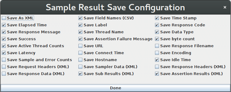 Captura de tela para o painel de controle da configuração de salvamento do resultado da amostra