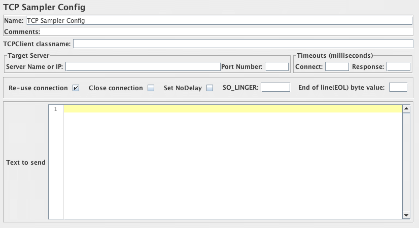 Captura de tela do painel de controle da configuração do amostrador TCP