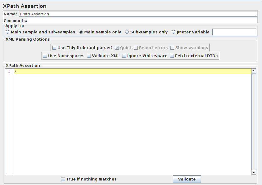 Captura de tela do painel de controle da declaração XPath